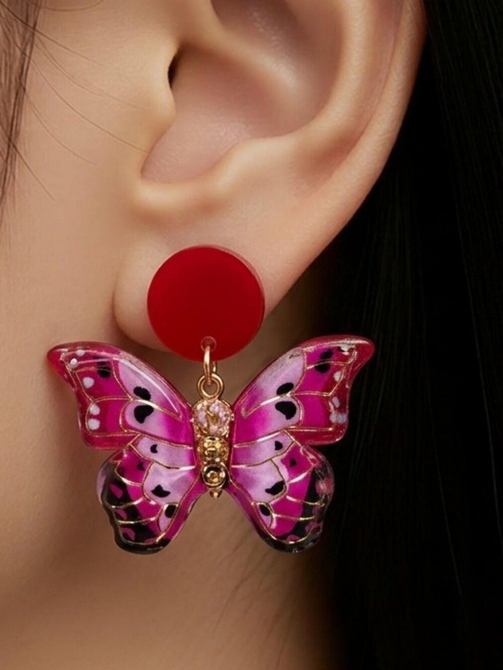 Pink Butterfly Dangle Earrings Fuchsia Ombre Acrylic Statement Dopamine Jewelry